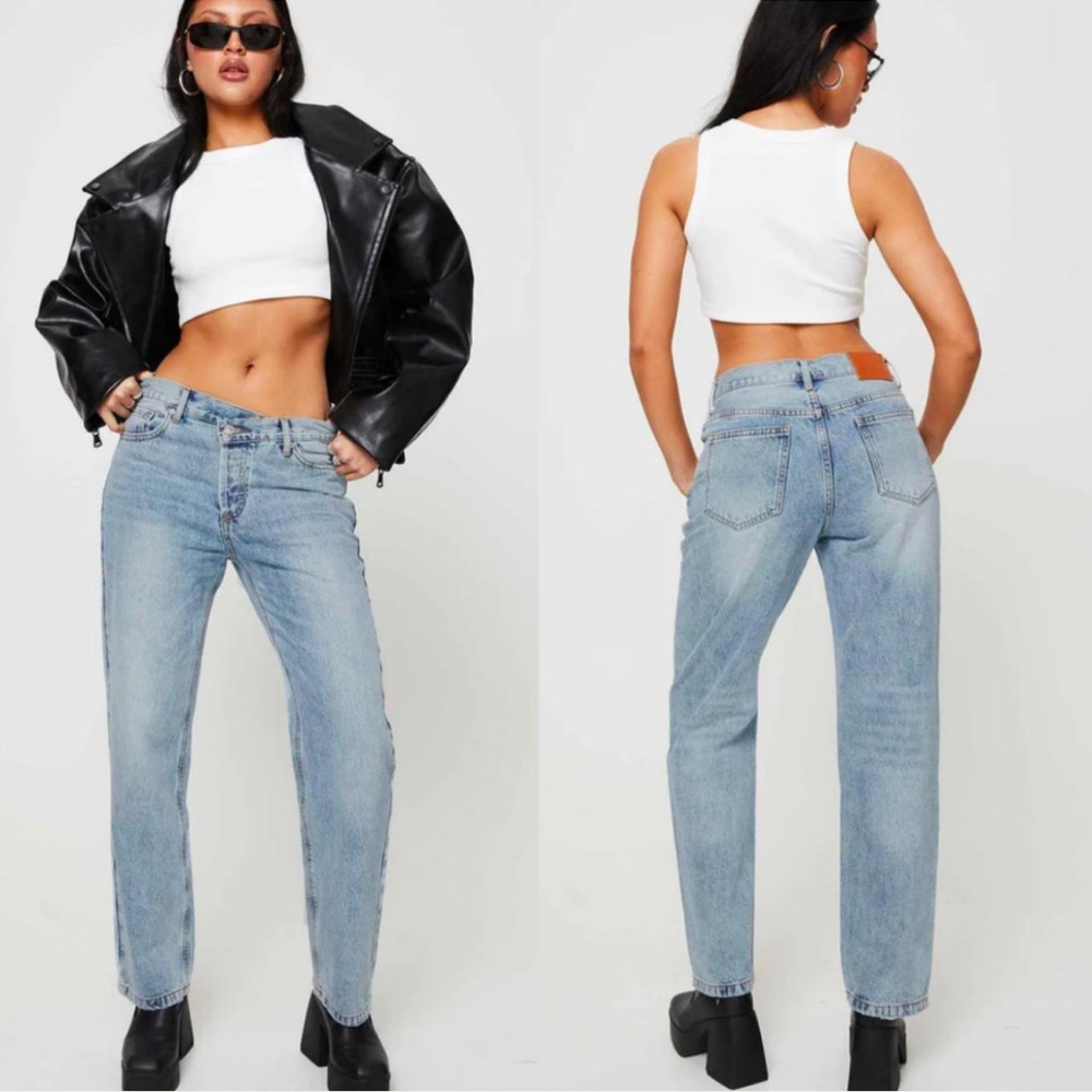 Princess Polly Holly Light Blue Straight Leg Asymmetrical Jeans